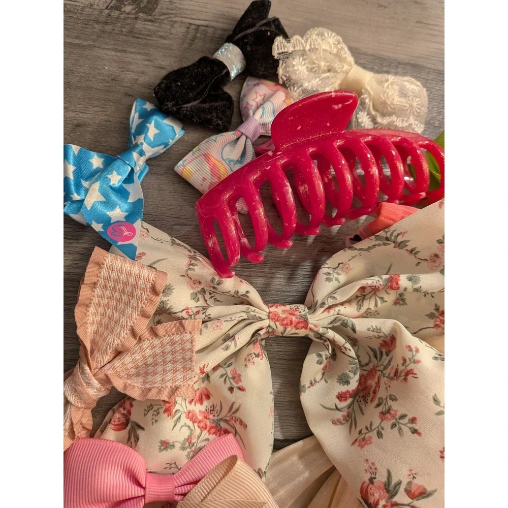 Girls Hair Bows and Accessories Lot Floral Lace Glitter Satin Grosgrain 15pc